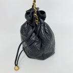Chanel Quilted Drawstring Chain Shoulder Bag Lambskin Black Gold Vintage — view 5