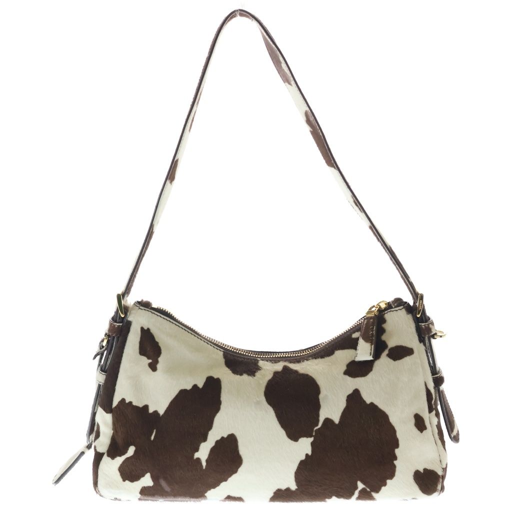Prada Eme Cow Pattern Calf Hair Leather Oneshoulder White Brown Handbag — view 2