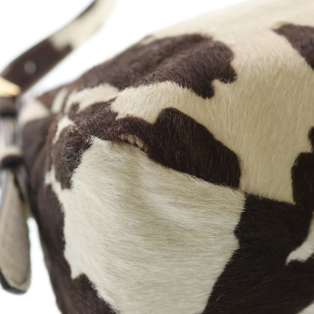 Prada Eme Cow Pattern Calf Hair Leather Oneshoulder White Brown Handbag — view 5