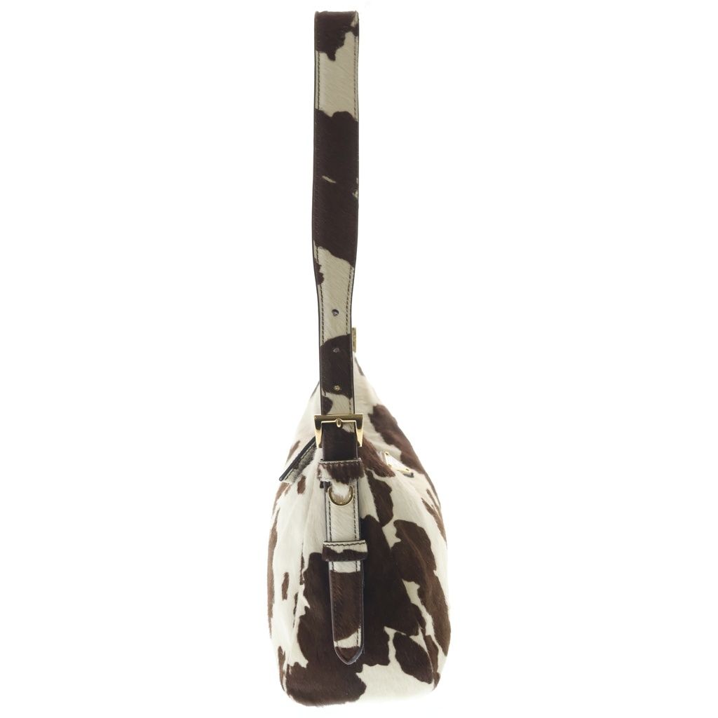 Prada Eme Cow Pattern Calf Hair Leather Oneshoulder White Brown Handbag — view 3