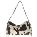 Prada Eme Cow Pattern Calf Hair Leather Oneshoulder White Brown Handbag