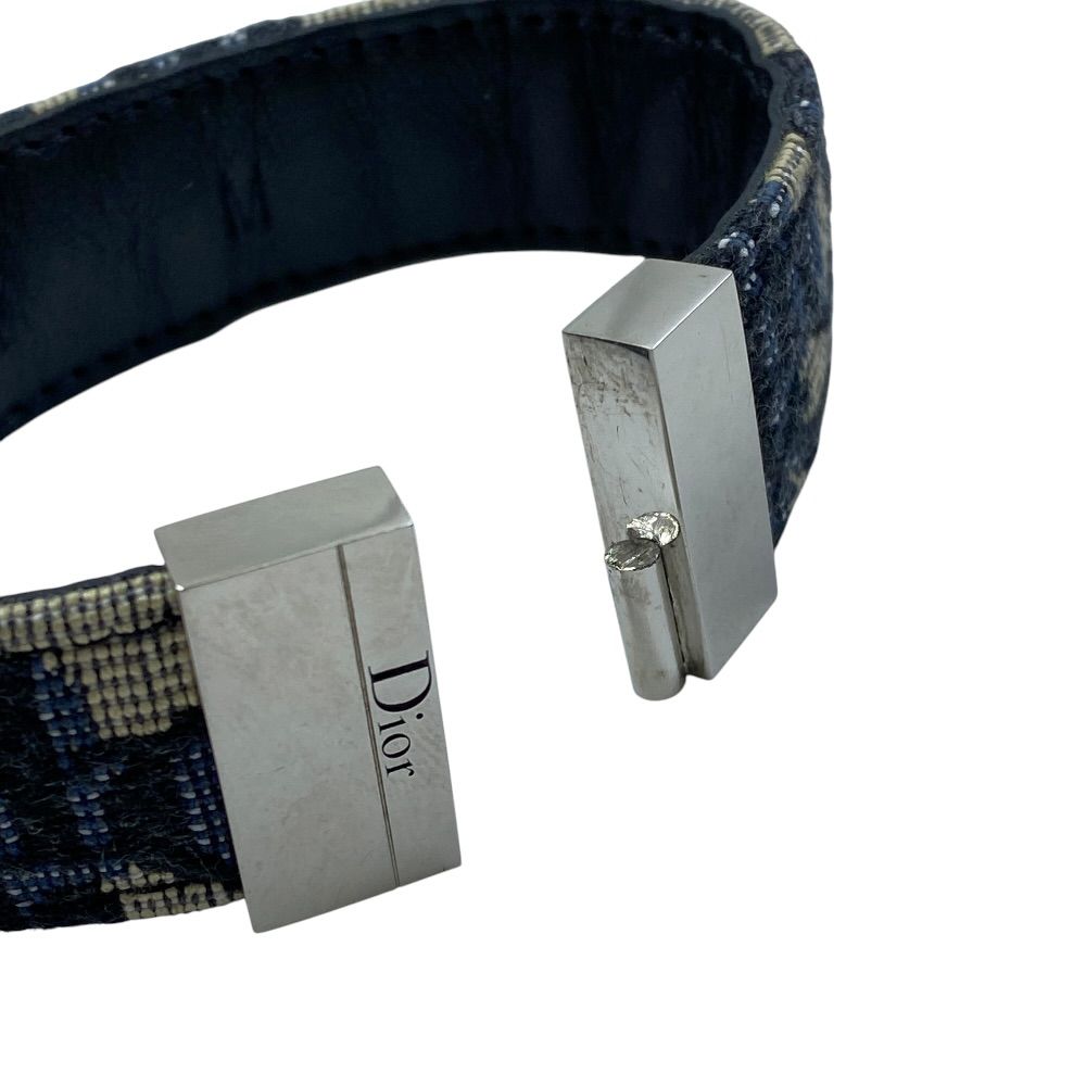 Dior Oblique Bracelet Bangle Jacquard Canvas Leather Metal Navy Daily — view 7