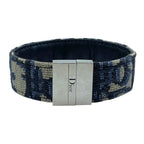 Dior Oblique Bracelet Bangle Jacquard Canvas Leather Metal Navy Daily