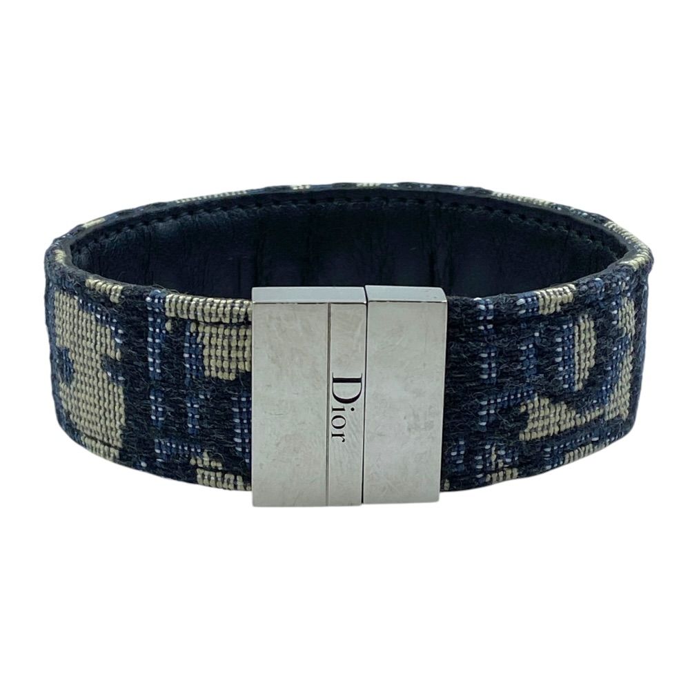 Dior Oblique Bracelet Bangle Jacquard Canvas Leather Metal Navy Daily