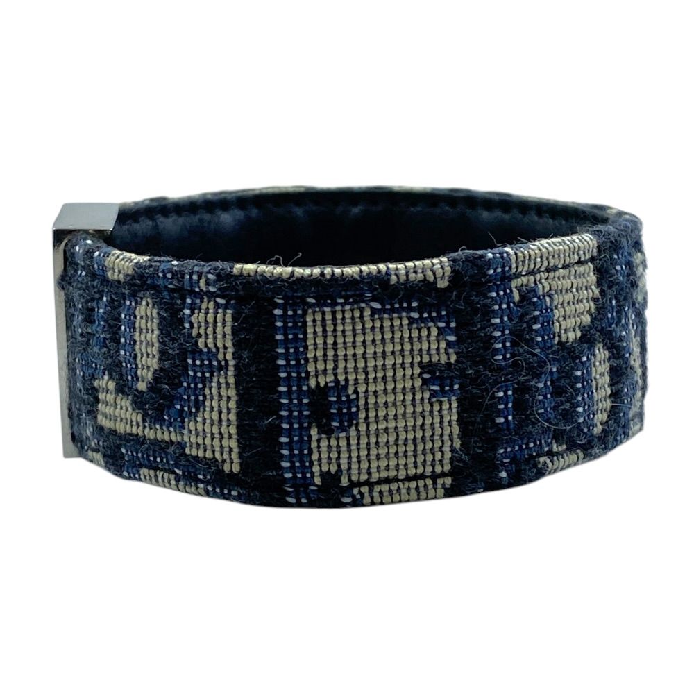 Dior Oblique Bracelet Bangle Jacquard Canvas Leather Metal Navy Daily — view 2