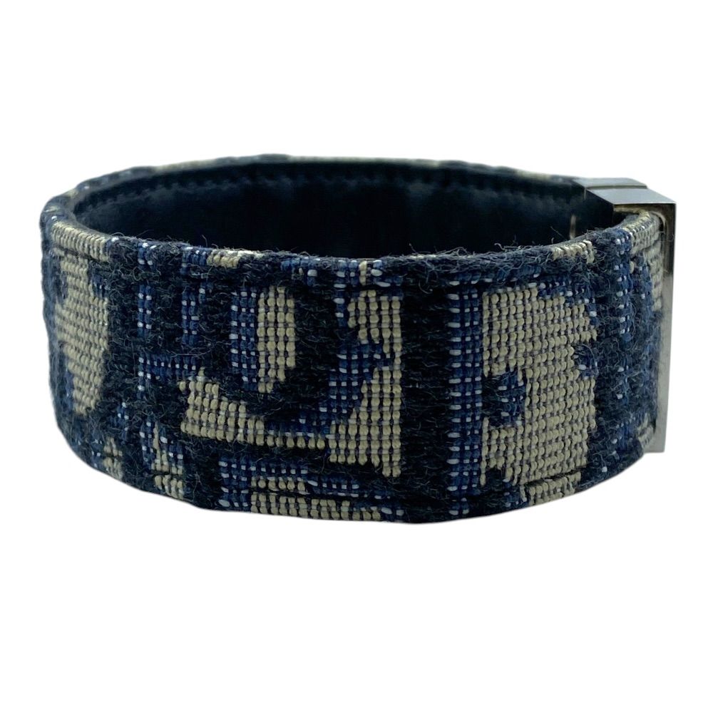 Dior Oblique Bracelet Bangle Jacquard Canvas Leather Metal Navy Daily — view 4
