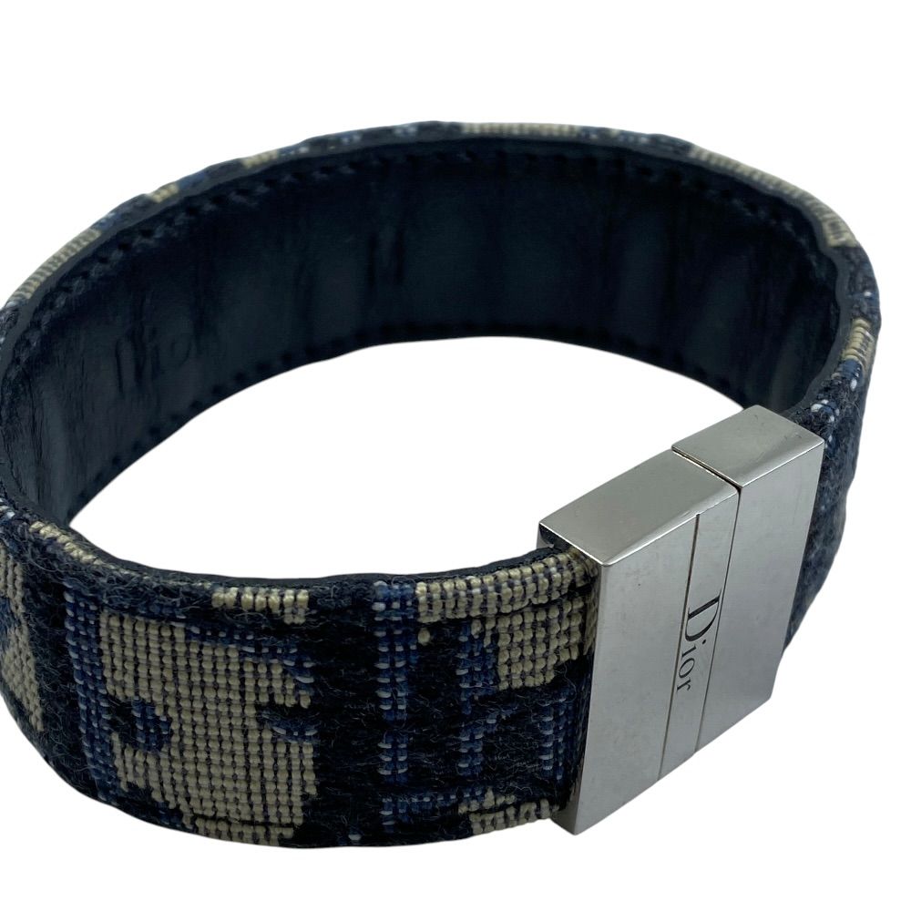 Dior Oblique Bracelet Bangle Jacquard Canvas Leather Metal Navy Daily — view 5