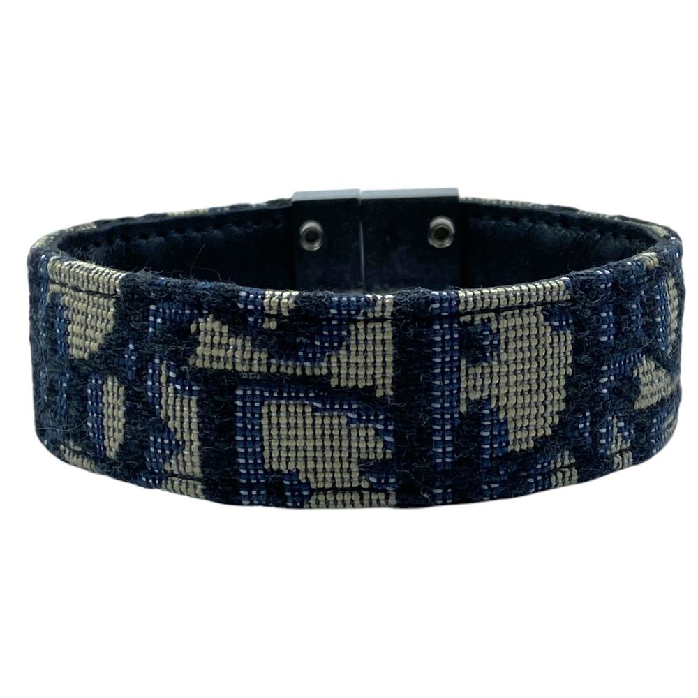 Dior Oblique Bracelet Bangle Jacquard Canvas Leather Metal Navy Daily — view 3