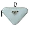 Prada Pouch Coin Purse Triangle Logo Leather White Silver Practical Daily