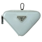 Prada Pouch Coin Purse Triangle Logo Leather White Silver Practical Daily