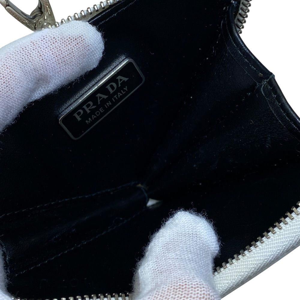 Prada Pouch Coin Purse Triangle Logo Leather White Silver Practical Daily — view 8