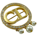 Dior Clair D Lune de Brooch Pin Metal Faux Pearl Rhinestone Gold Everyday — view 3