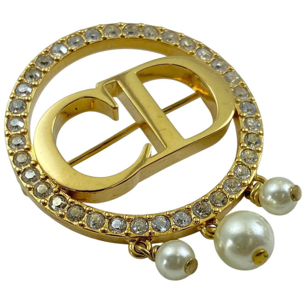 Dior Clair D Lune de Brooch Pin Metal Faux Pearl Rhinestone Gold Everyday — view 3