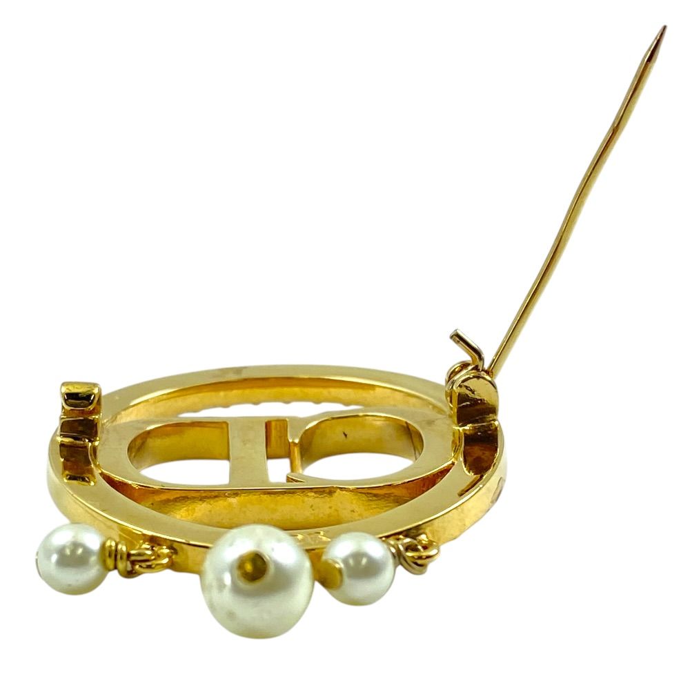 Dior Clair D Lune de Brooch Pin Metal Faux Pearl Rhinestone Gold Everyday — view 8