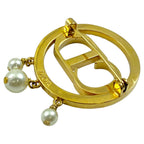 Dior Clair D Lune de Brooch Pin Metal Faux Pearl Rhinestone Gold Everyday — view 5