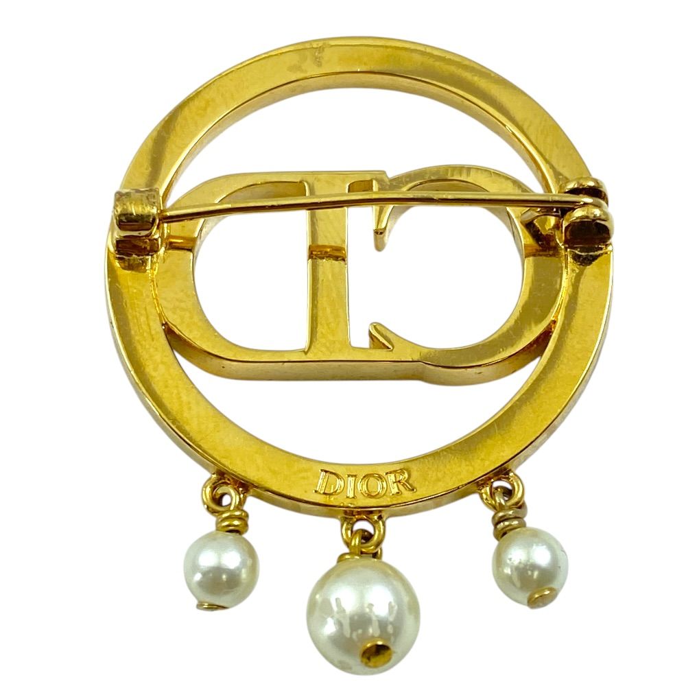 Dior Clair D Lune de Brooch Pin Metal Faux Pearl Rhinestone Gold Everyday — view 2