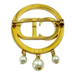 Dior Clair D Lune de Brooch Pin Metal Faux Pearl Rhinestone Gold Everyday — view 2