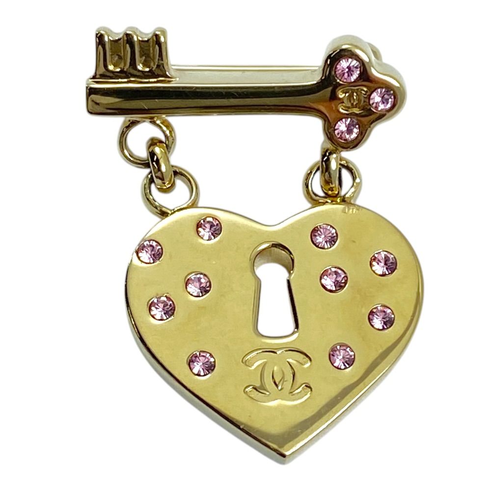 Chanel CC Logo Heart Lock Brooch Pin Gold Plated Everyday
