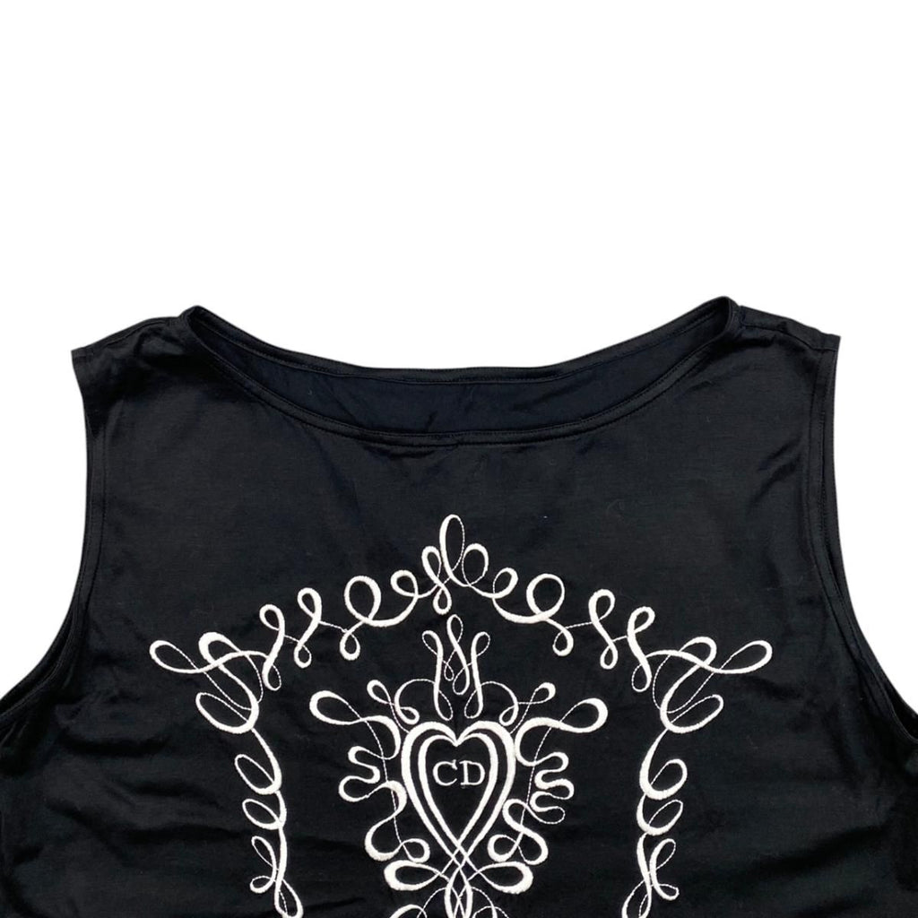 Dior Tank Top Camisole S Cotton Heart Logo Embroidery Black — view 3
