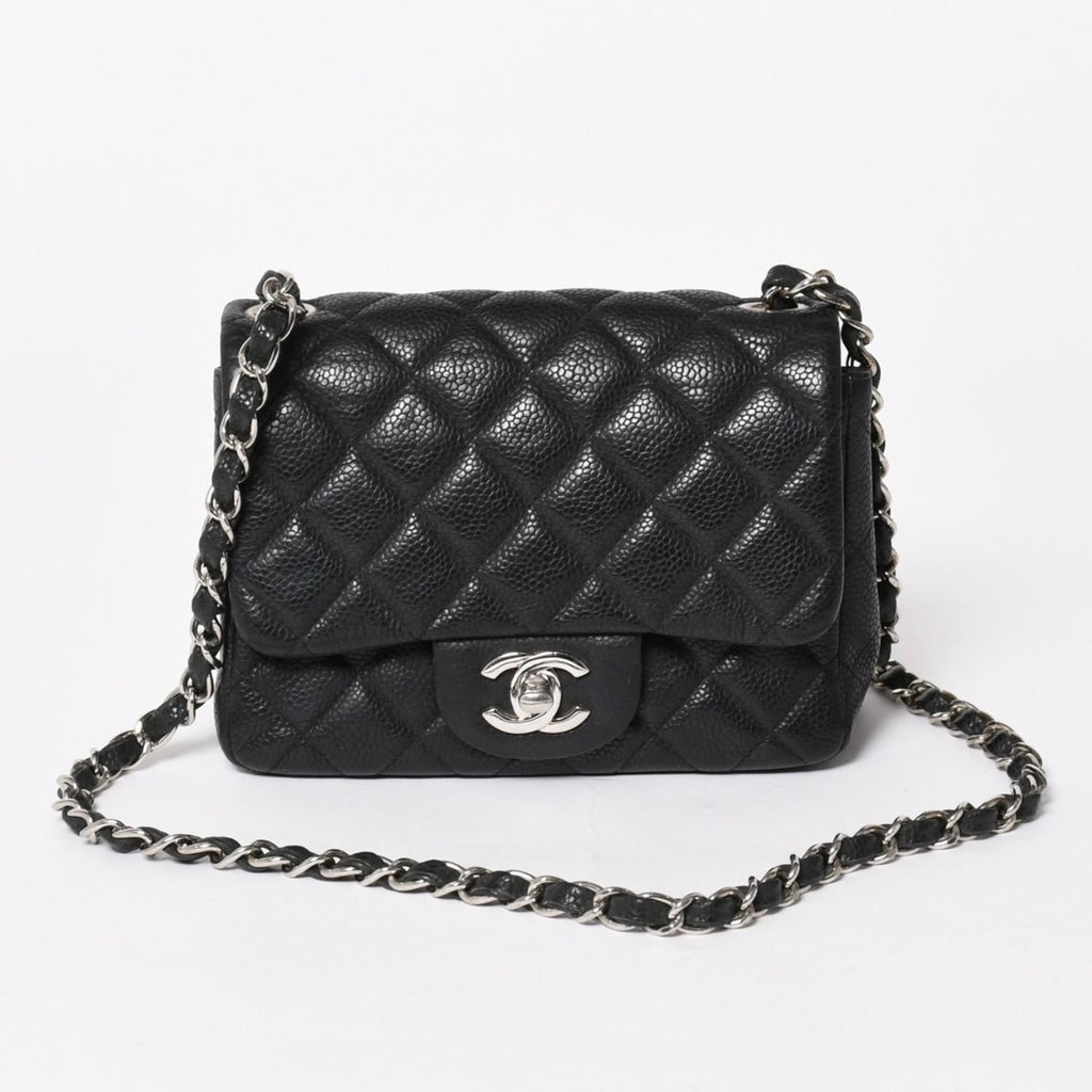 Chanel Mini Quilted 17 S Flap S Chain Shoulder Bag CC Logo Caviar Leather Black