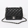 Chanel Mini Quilted 17 S Flap S Chain Shoulder Bag CC Logo Caviar Leather Black