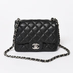 Chanel Mini Quilted 17 S Flap S Chain Shoulder Bag CC Logo Caviar Leather Black