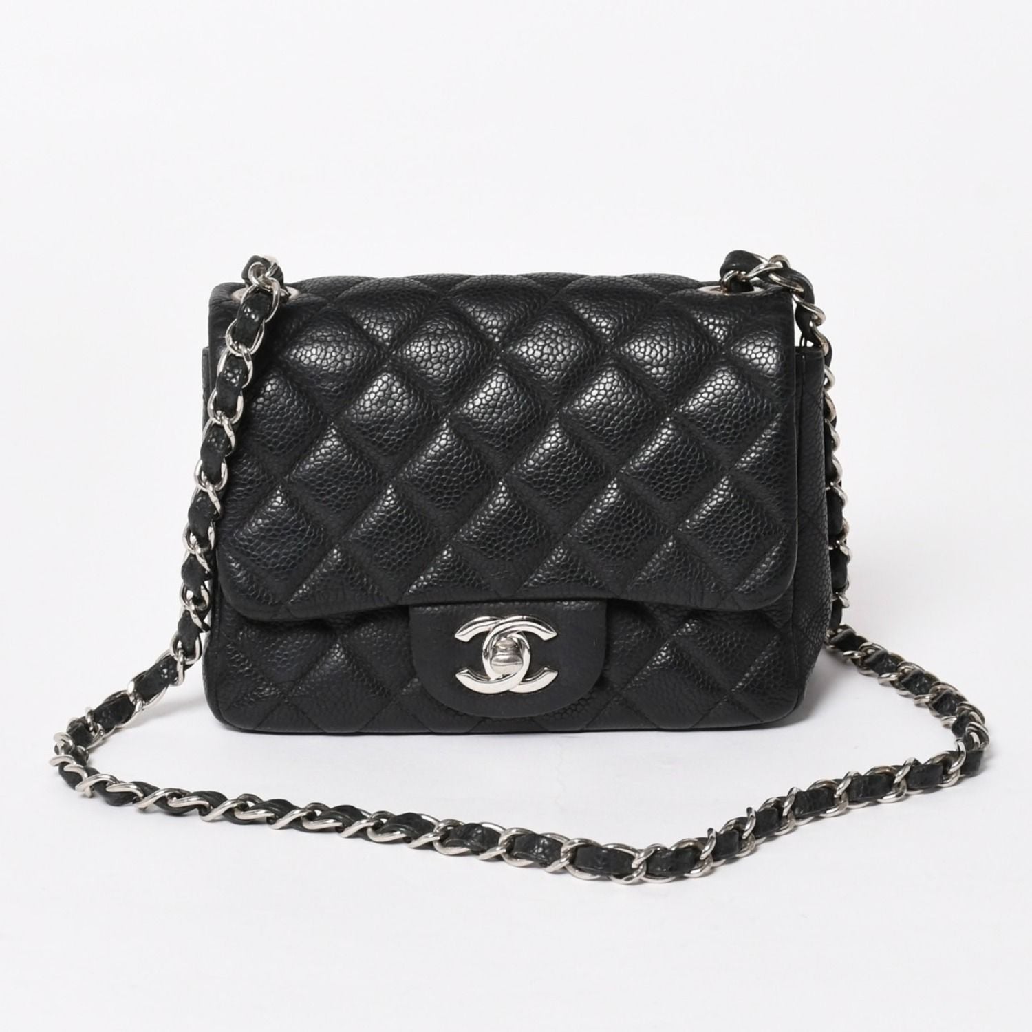 Chanel Mini Quilted 17 S Flap S Chain Shoulder Bag CC Logo Caviar Leather Black