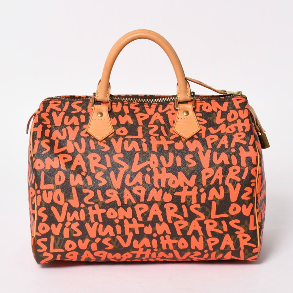 Louis Vuitton Monogram Speedy 30 Orange Handbag Graffiti Canvas