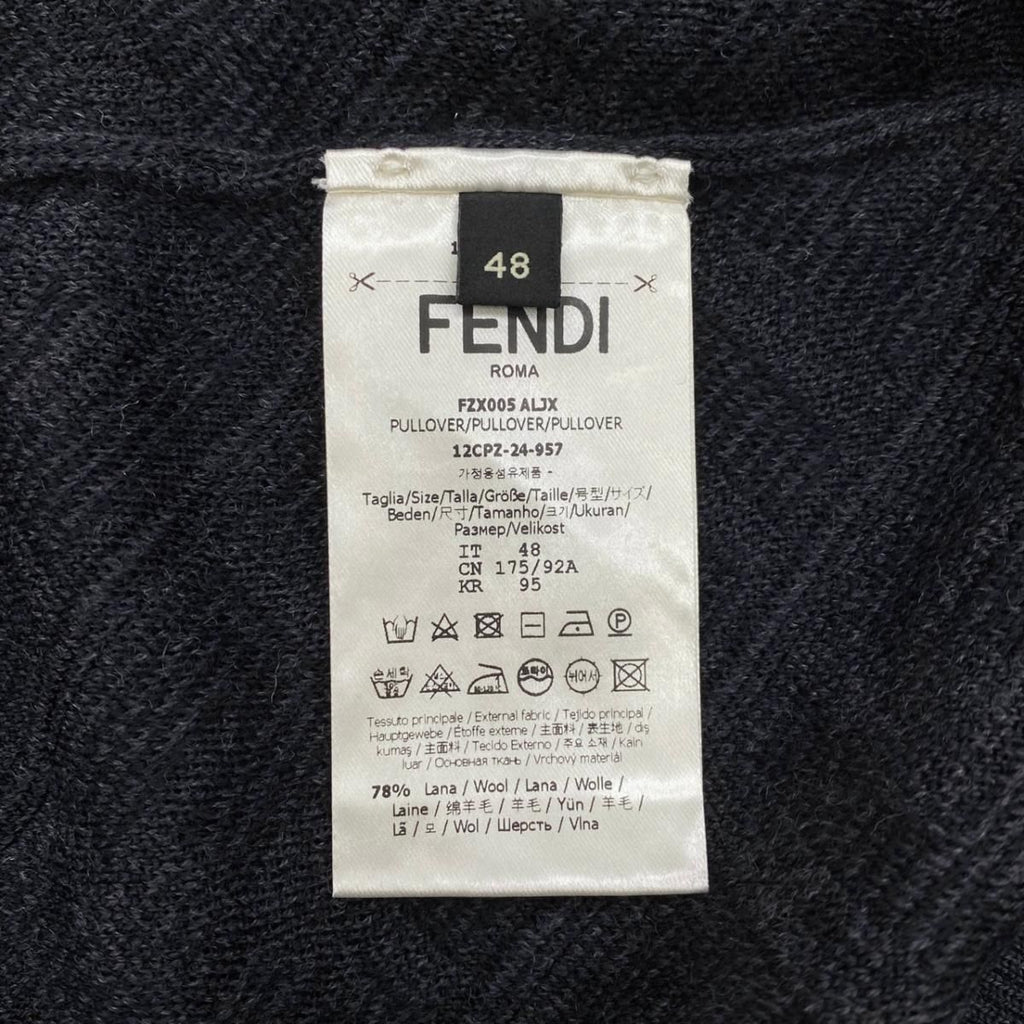 Fendi Sweater FF Jacquard Knit Aljx 48 Wool Rayon Logo Black Gray — view 8