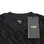 Fendi Sweater FF Jacquard Knit Aljx 48 Wool Rayon Logo Black Gray — view 7