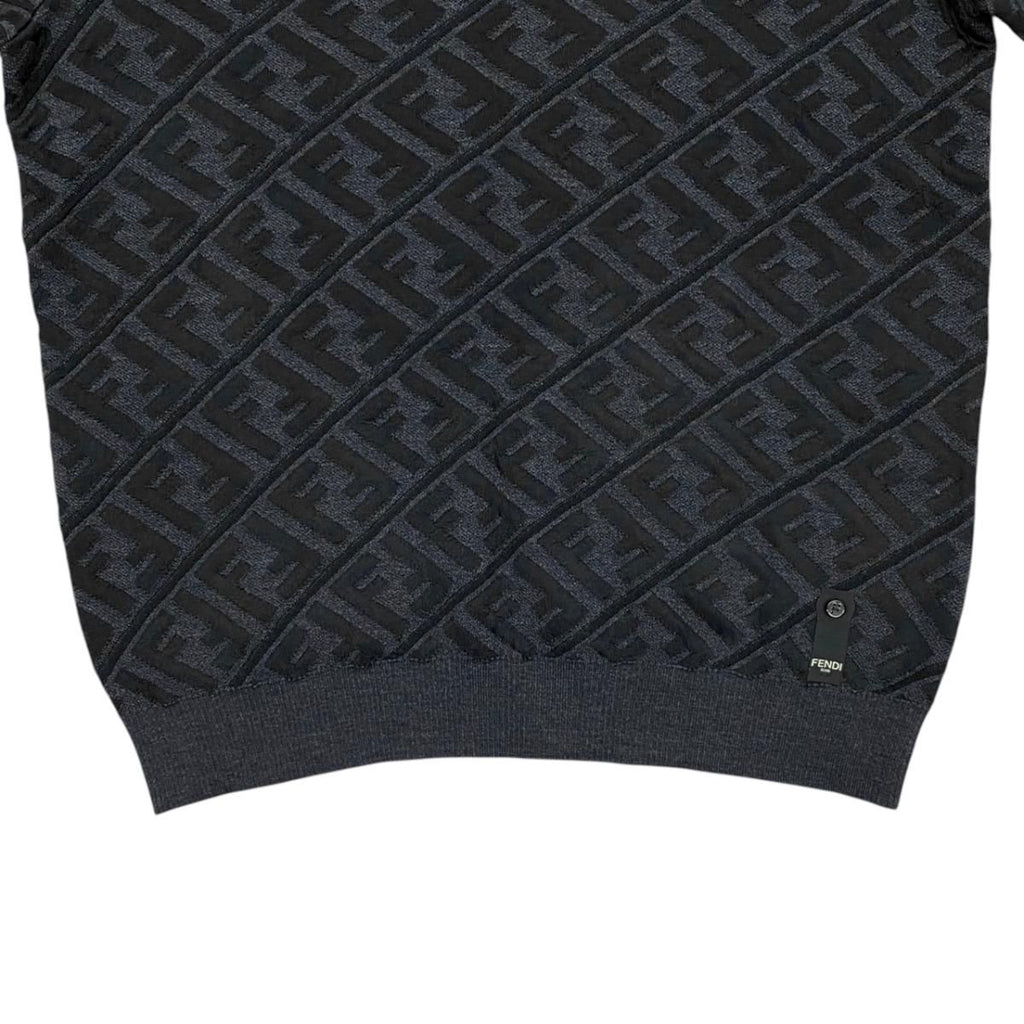 Fendi Sweater FF Jacquard Knit Aljx 48 Wool Rayon Logo Black Gray — view 4