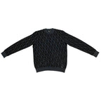 Fendi Sweater FF Jacquard Knit Aljx 48 Wool Rayon Logo Black Gray
