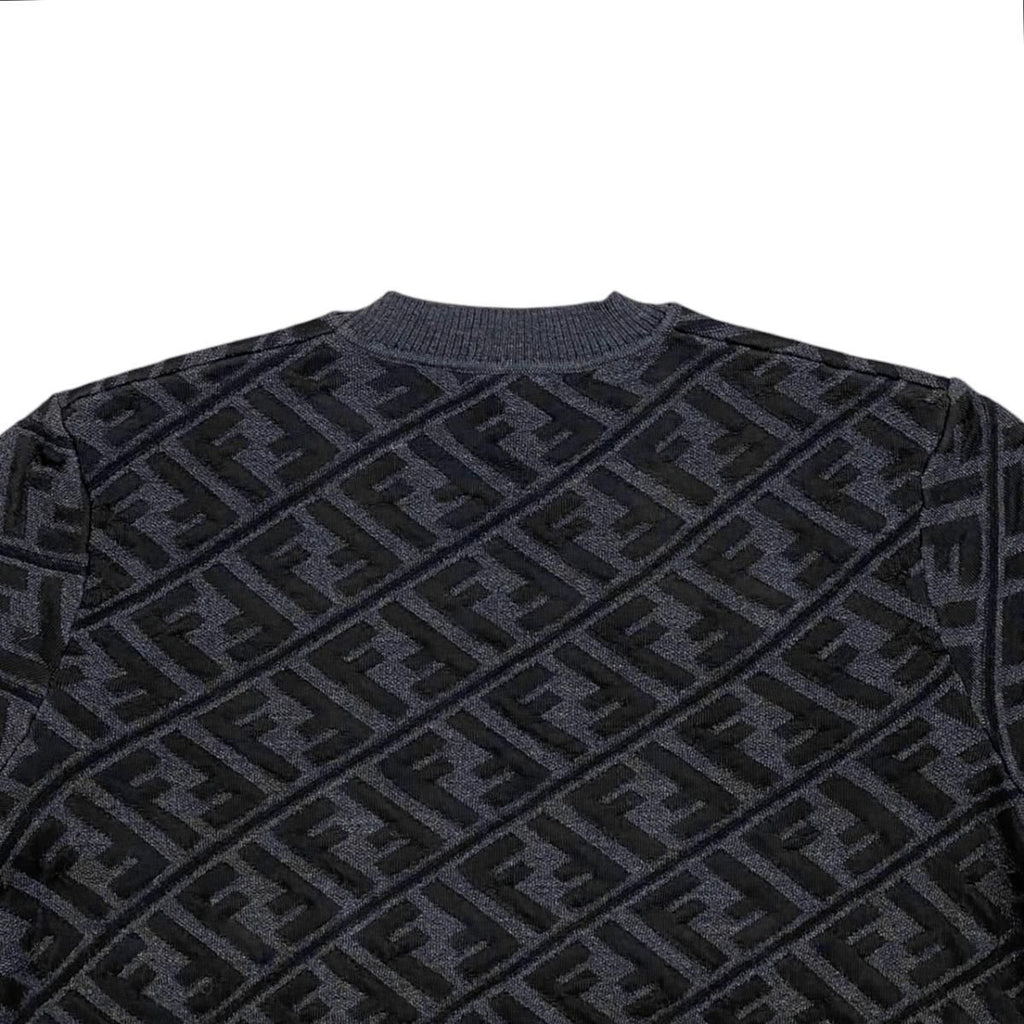 Fendi Sweater FF Jacquard Knit Aljx 48 Wool Rayon Logo Black Gray — view 5