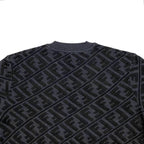 Fendi Sweater FF Jacquard Knit Aljx 48 Wool Rayon Logo Black Gray — view 5