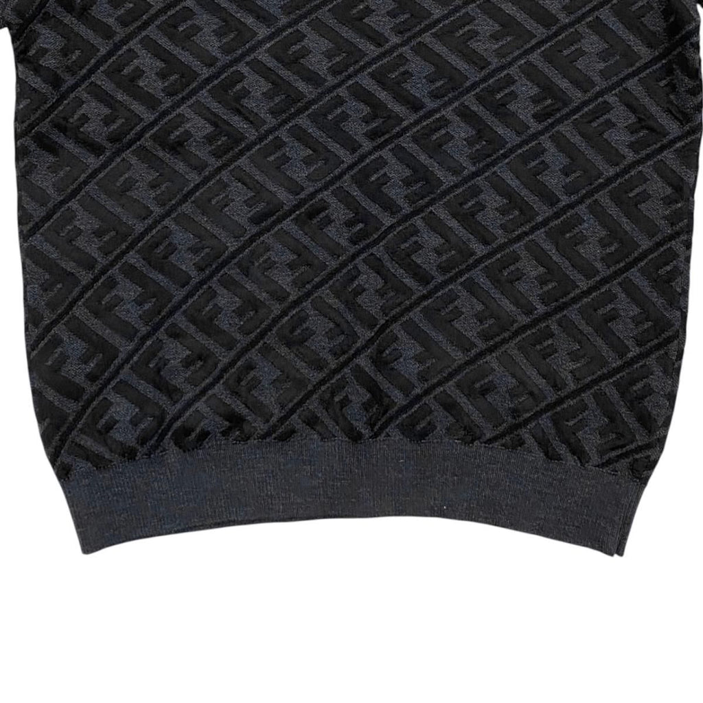 Fendi Sweater FF Jacquard Knit Aljx 48 Wool Rayon Logo Black Gray — view 6