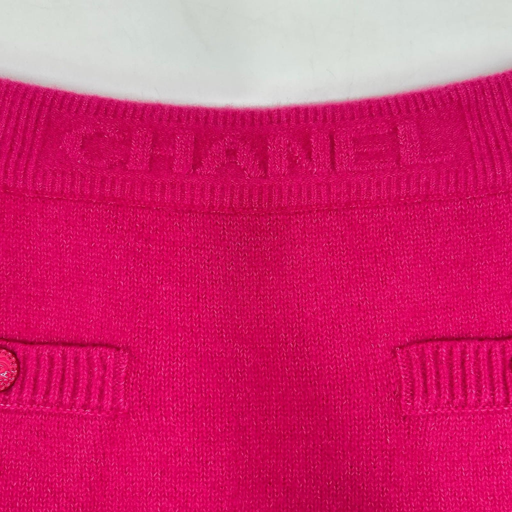 Chanel Wool Oak Silk Logo CC Button Knit Skirt 34 — view 6