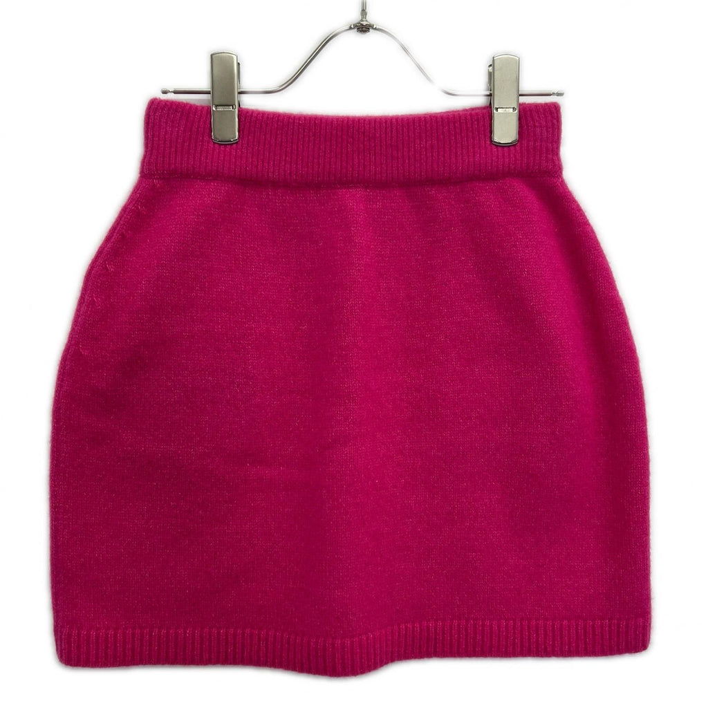 Chanel Wool Oak Silk Logo CC Button Knit Skirt 34