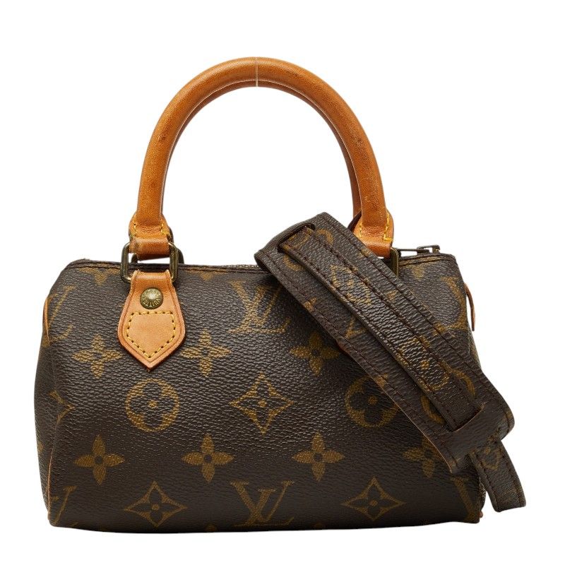 Louis Vuitton Monogram Mini Speedy 2-Way Shoulder Bag Brown Leather
