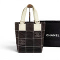 Chanel Wild Stitch Mini Tote CC Logo Black White Canvas Chocolate