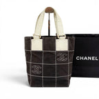Chanel Wild Stitch Mini Tote CC Logo Black White Canvas Chocolate