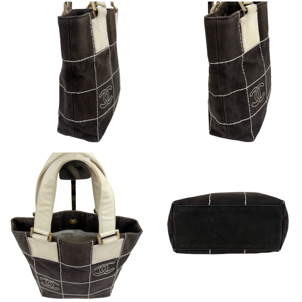 Chanel Wild Stitch Mini Tote CC Logo Black White Canvas Chocolate — view 4