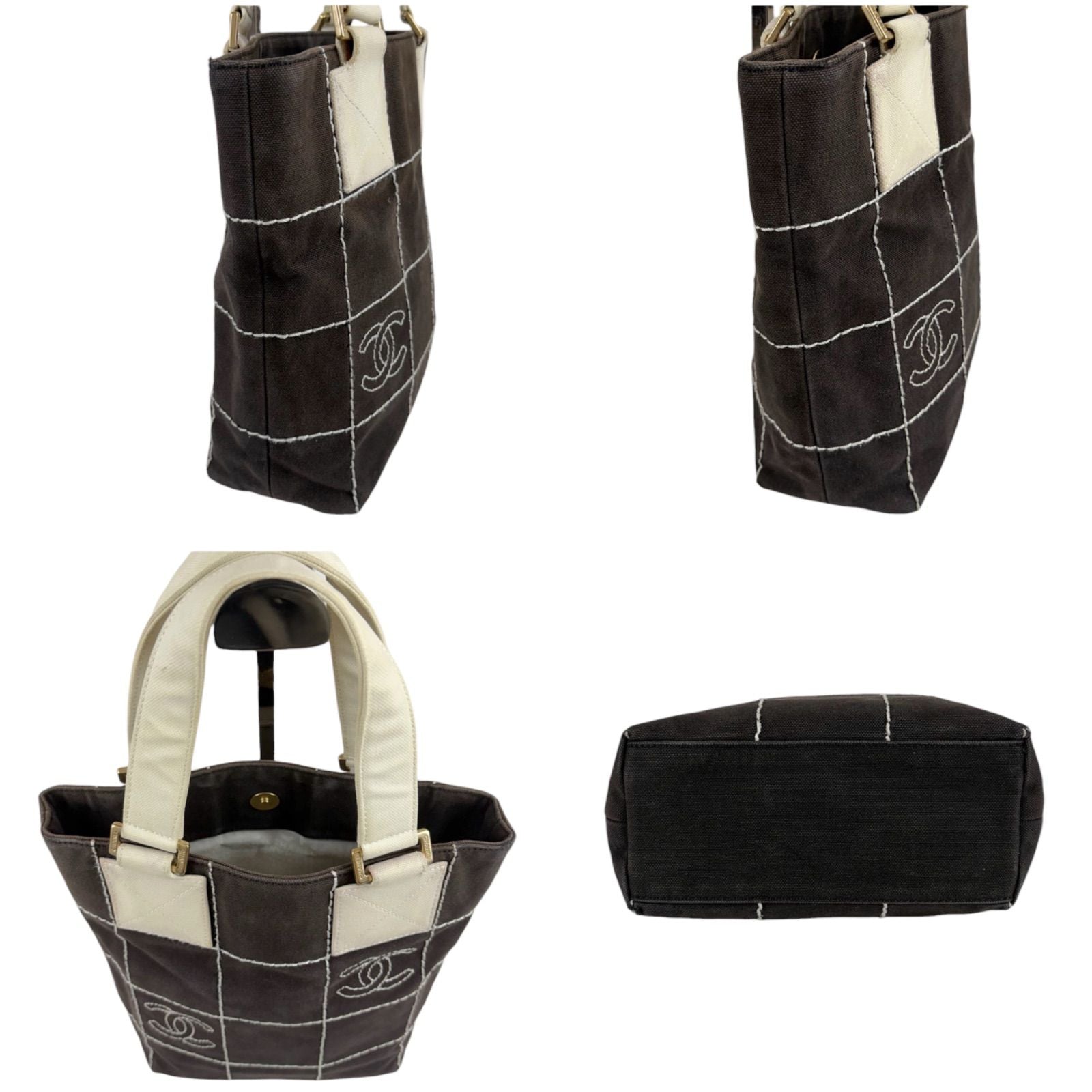 Chanel Wild Stitch Mini Tote CC Logo Black White Canvas Chocolate — view 4