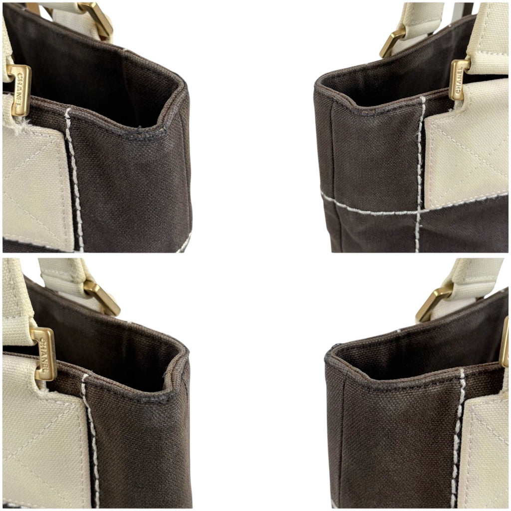Chanel Wild Stitch Mini Tote CC Logo Black White Canvas Chocolate — view 5