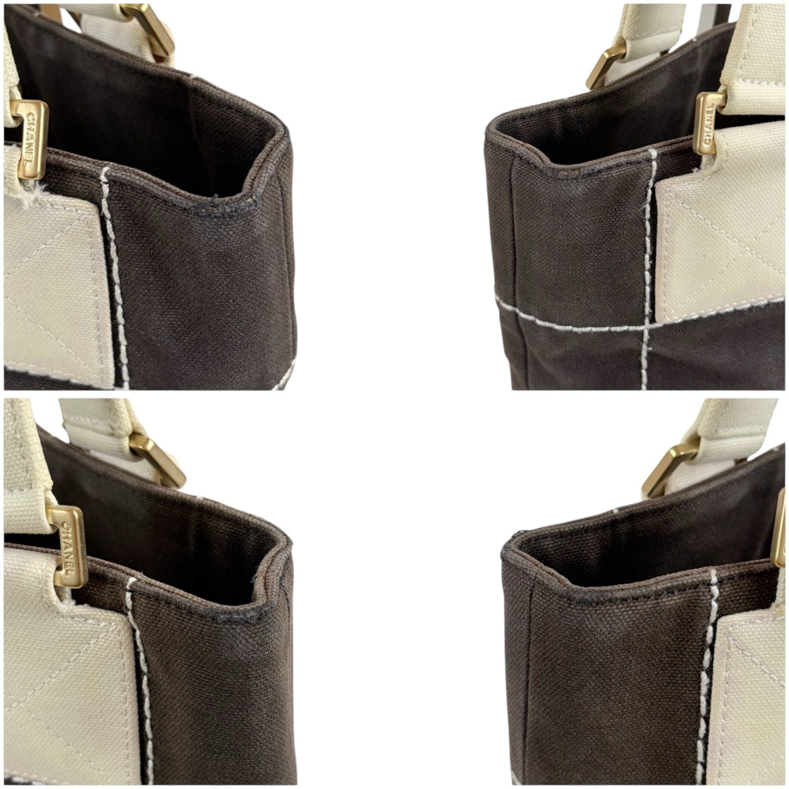 Chanel Wild Stitch Mini Tote CC Logo Black White Canvas Chocolate — view 5
