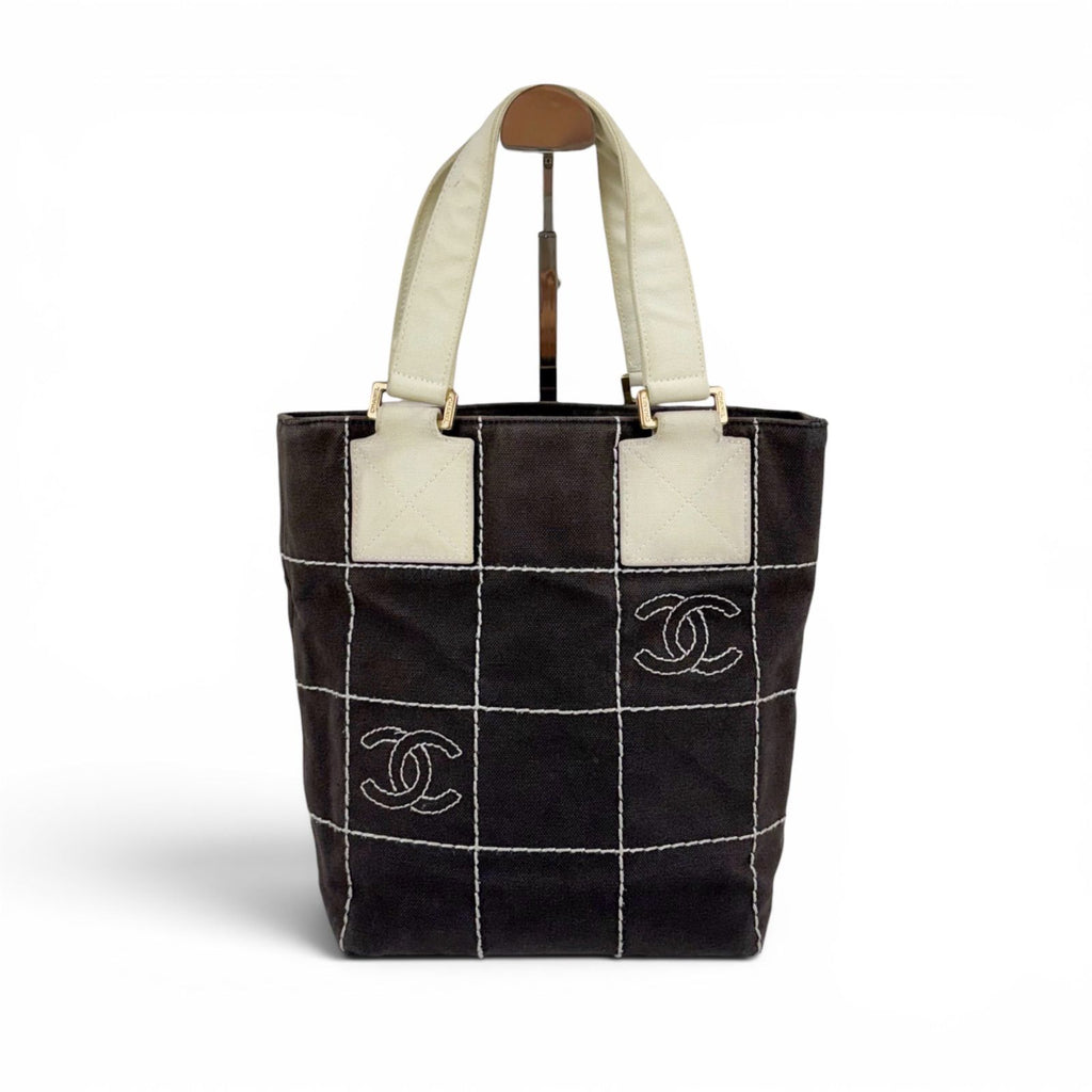 Chanel Wild Stitch Mini Tote CC Logo Black White Canvas Chocolate — view 2