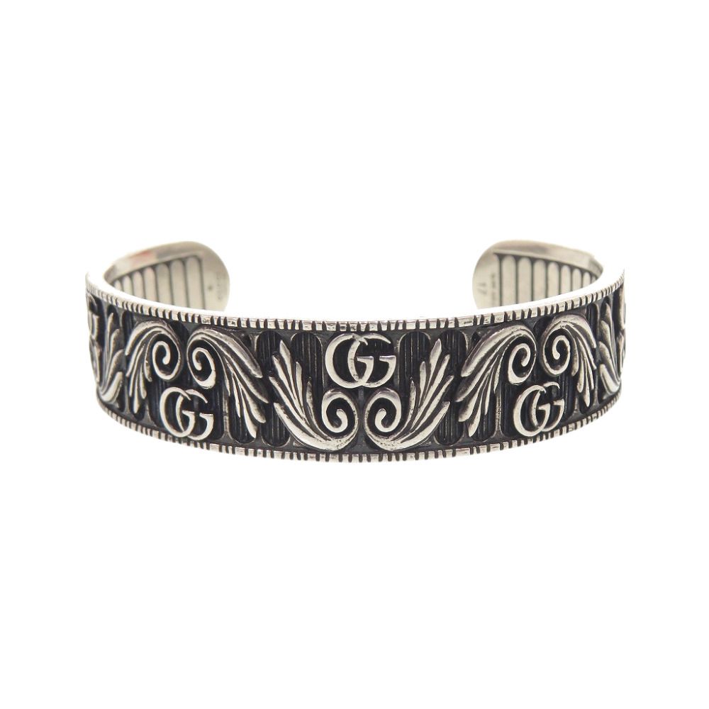 Gucci Double Leaf Motif 925 Sterling Silver Bangle Bracelet