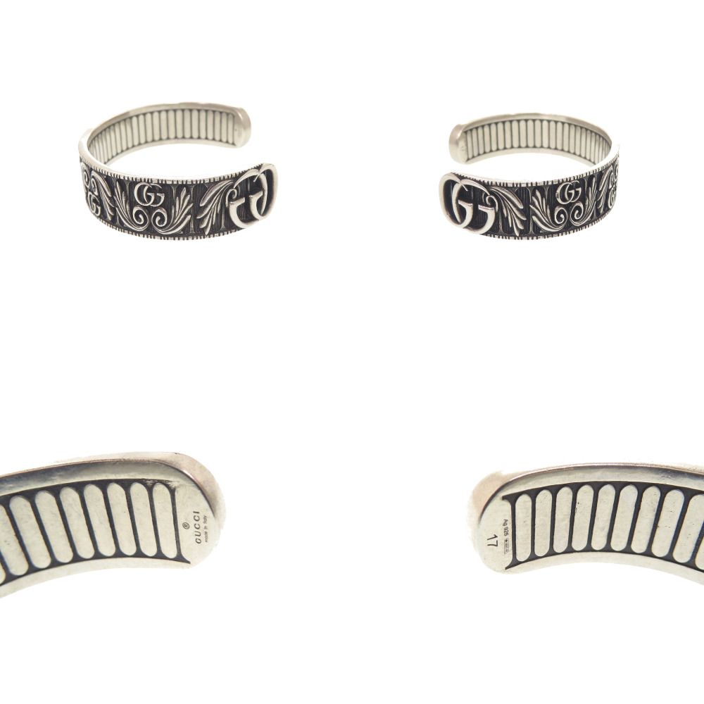 Gucci Double Leaf Motif 925 Sterling Silver Bangle Bracelet — view 3