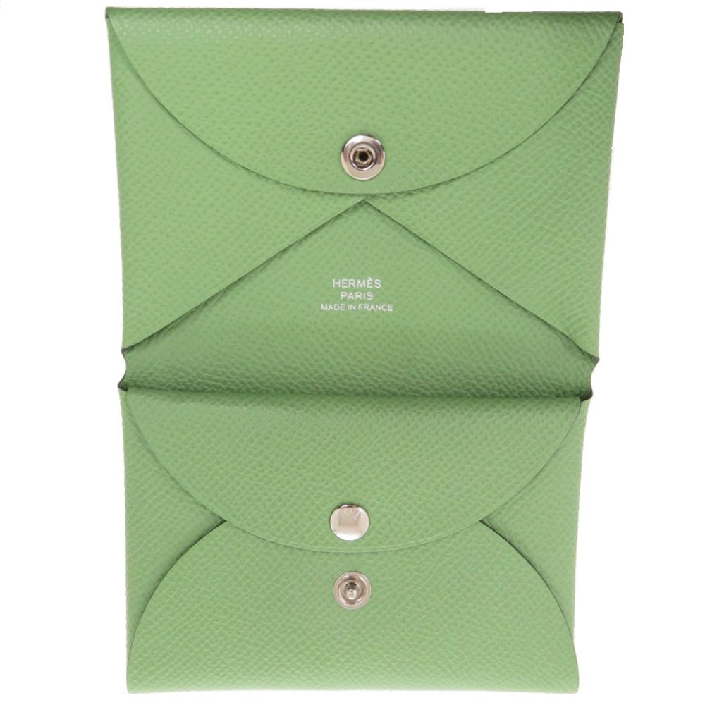 Hermes Calvi Duo Veau Epsom Vert Cricket Coin Case Wallet Green — view 6