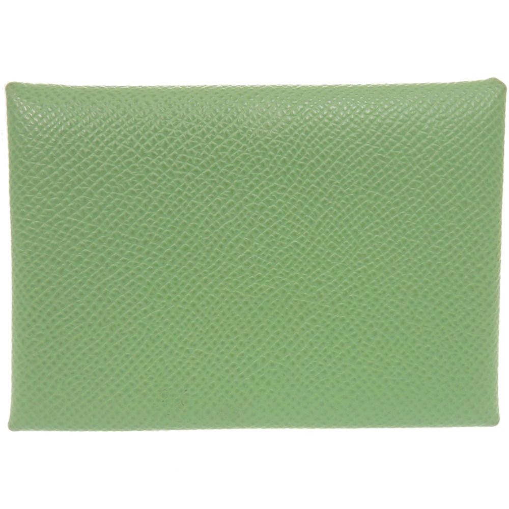 Hermes Calvi Duo Veau Epsom Vert Cricket Coin Case Wallet Green