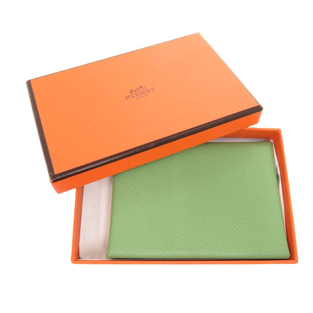 Hermes Calvi Duo Veau Epsom Vert Cricket Coin Case Wallet Green — view 2